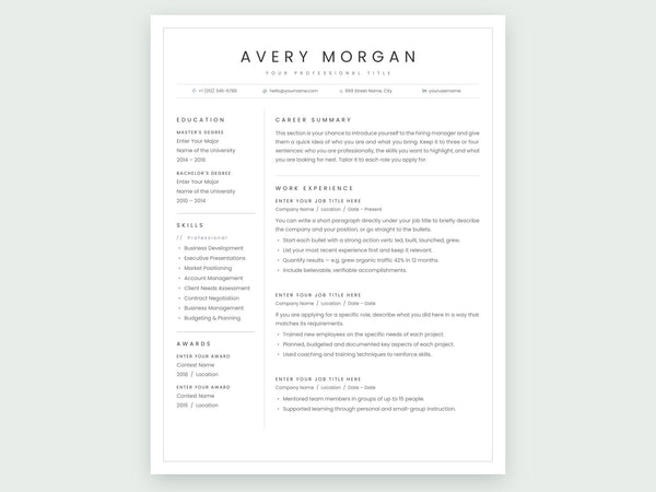 Avery resume template, modern two-column