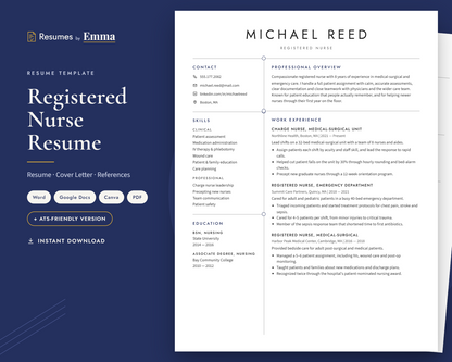 Nurse Resume Template + Cover Letter | Modern Two-Page, ATS