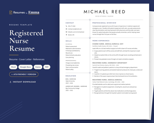 Nurse Resume Template + Cover Letter | Modern Two-Page, ATS