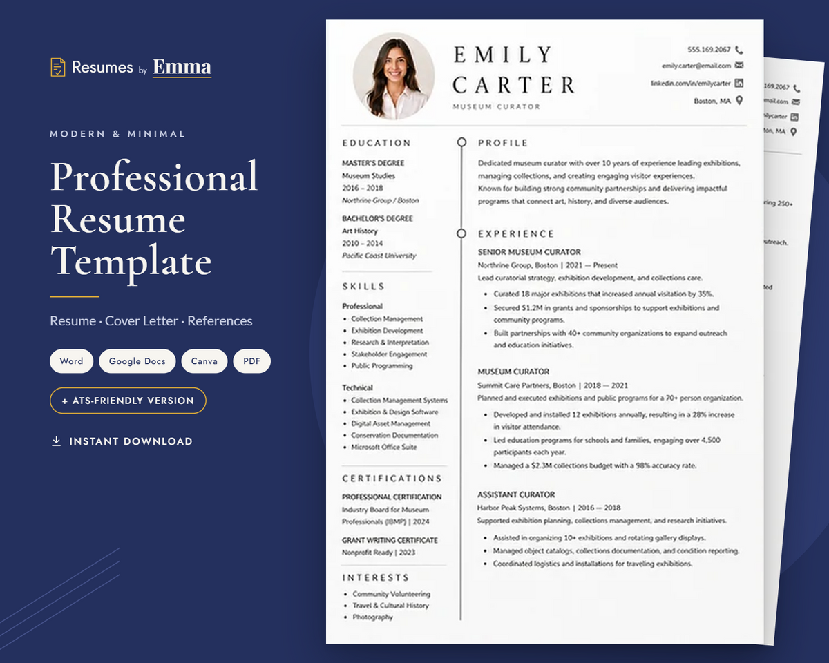 Simple Resume Template + Cover Letter | Modern Two-Page, ATS
