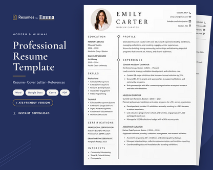 Simple Resume Template + Cover Letter | Modern Two-Page, ATS