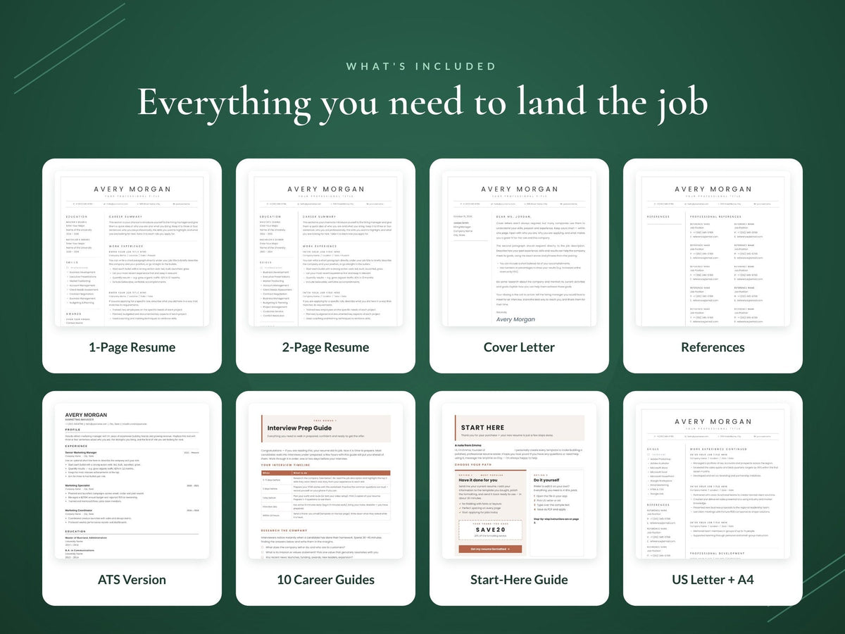 What's included in your Avery emerald resume download