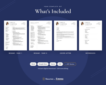 Professional Resume Template with Photo for Microsoft Word, Apple Pages & Google Docs, CV Template