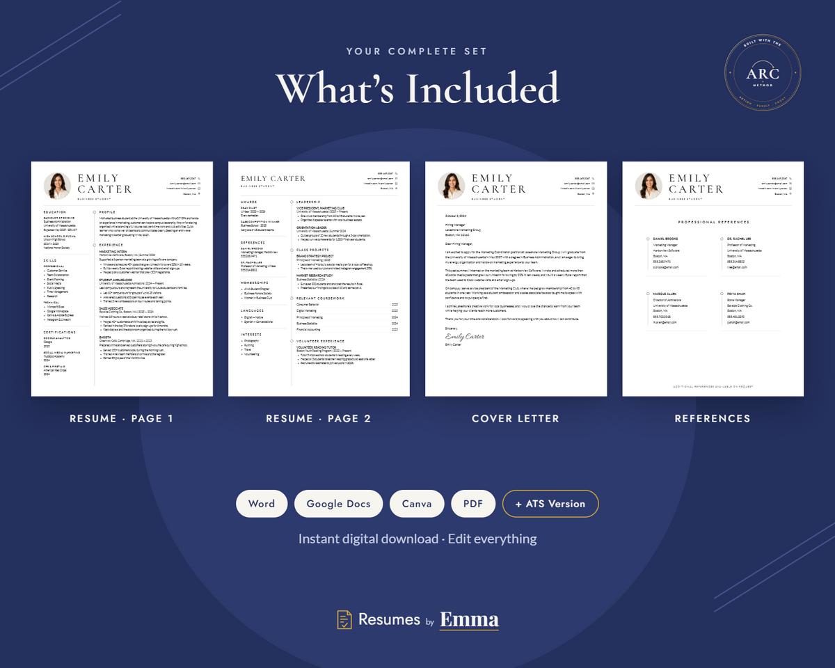 Two Page Resume Template + Cover Letter | Modern Two-Page, ATS