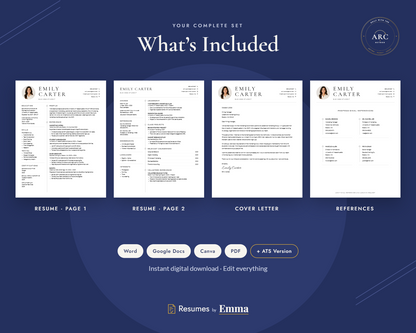 Two Page Resume Template + Cover Letter | Modern Two-Page, ATS