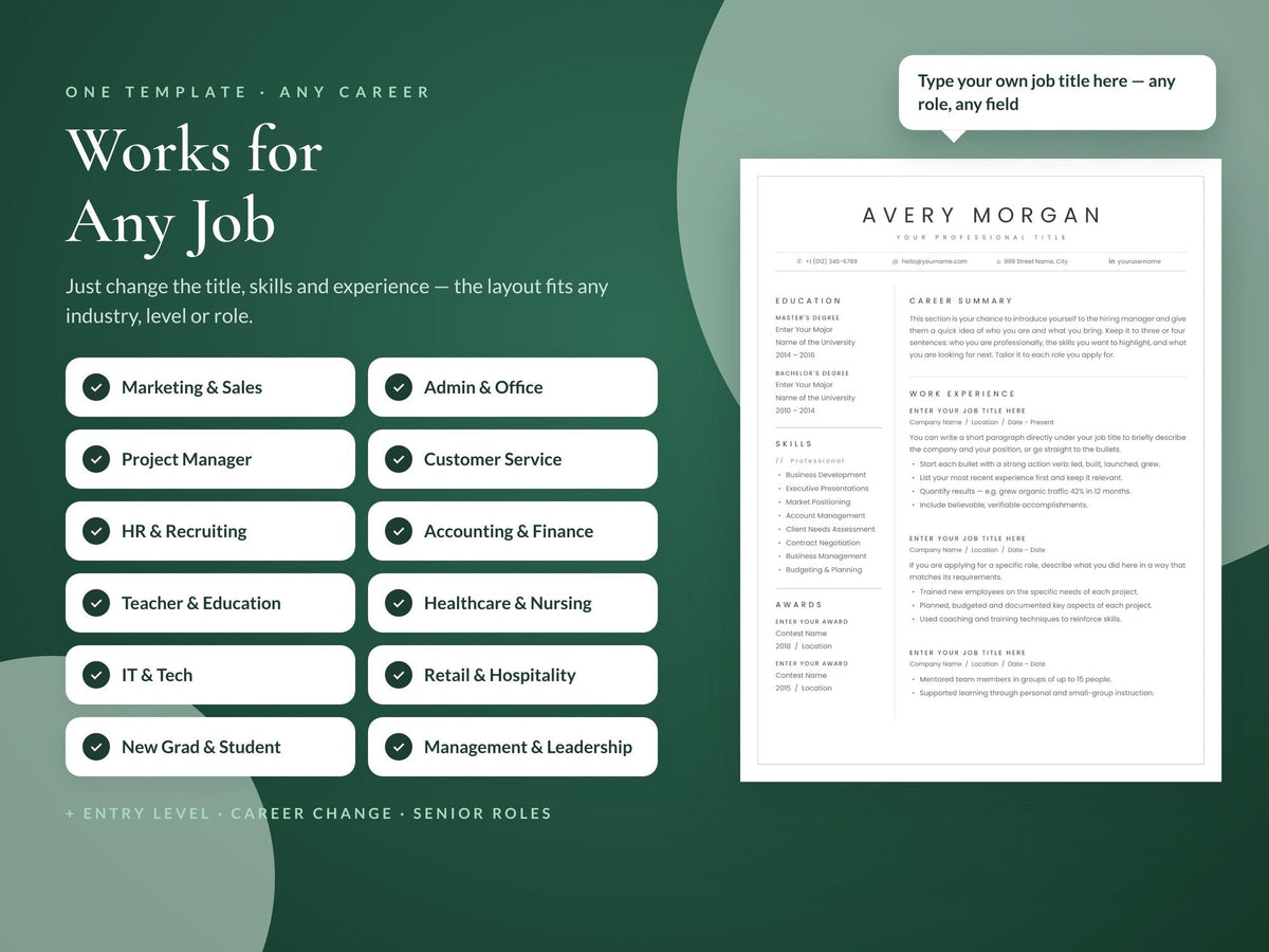 Emerald resume template that works for any job