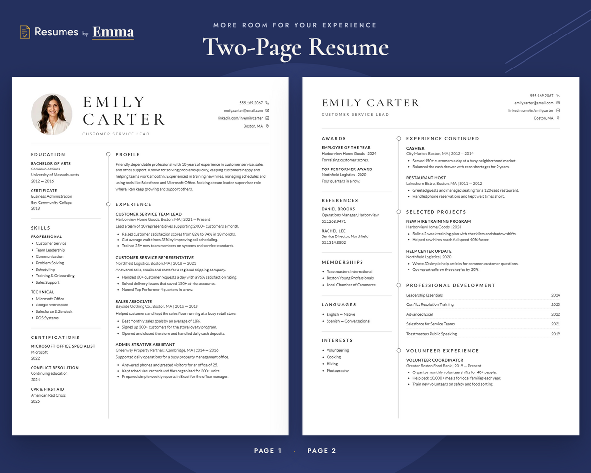 Classic Resume Template + Cover Letter | ATS-Friendly, Word & Docs