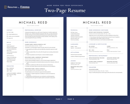Nurse Resume Template + Cover Letter | Modern Two-Page, ATS