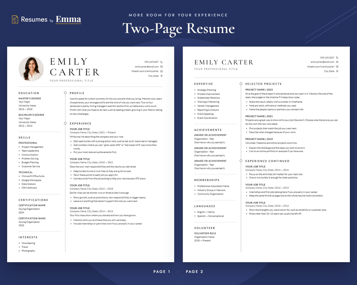 Professional Resume Template with Photo for Microsoft Word, Apple Pages & Google Docs, CV Template