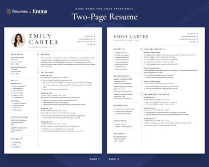 Professional Resume Template with Photo for Microsoft Word, Apple Pages & Google Docs, CV Template