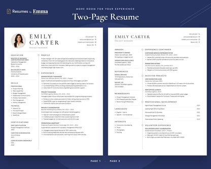 Two Page Resume Template + Cover Letter | Modern Two-Page, ATS