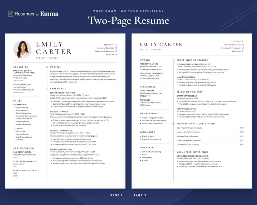 Professional Resume Template + Cover Letter | Modern Two-Page, ATS