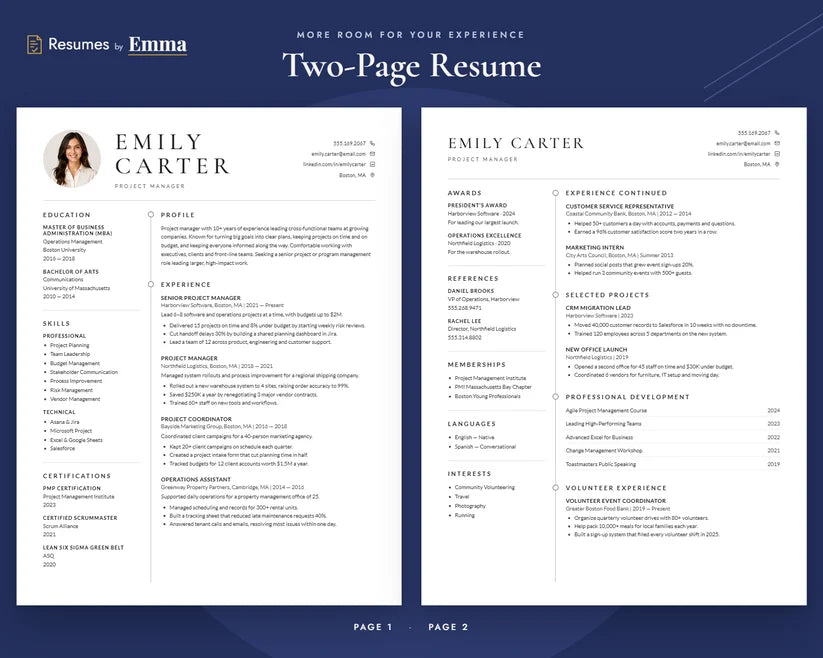 Sample Resume Template + Cover Letter | Modern Two-Page, ATS