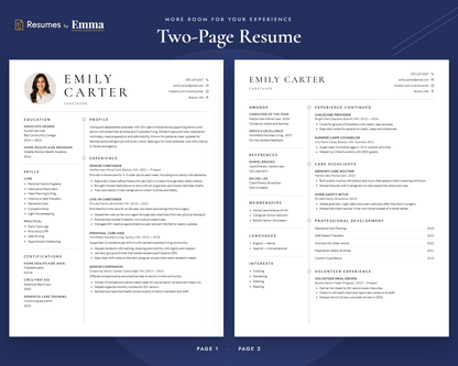 Caretaker Resume Template + Cover Letter | Modern Two-Page, ATS