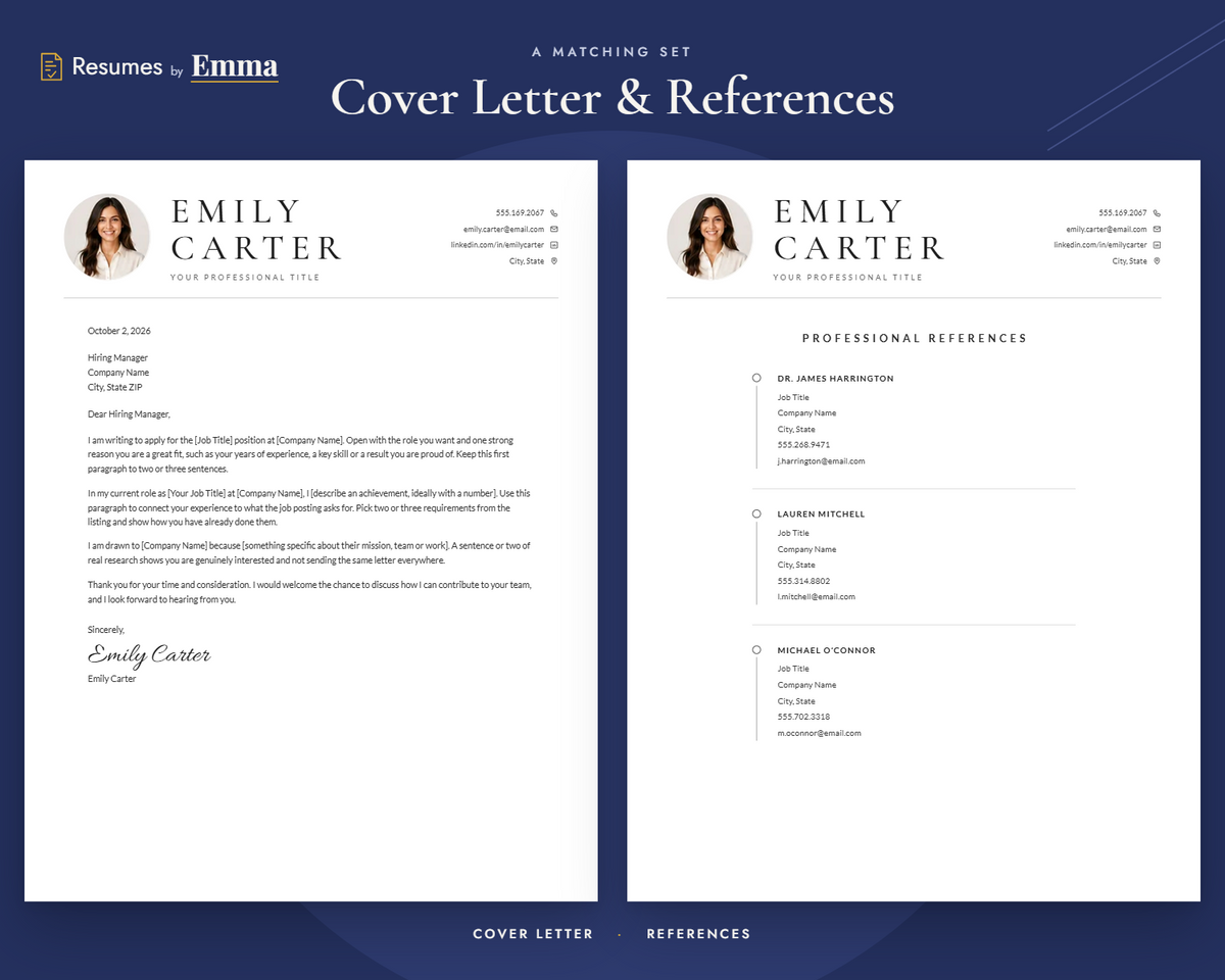 Professional Resume Template with Photo for Microsoft Word, Apple Pages & Google Docs, CV Template