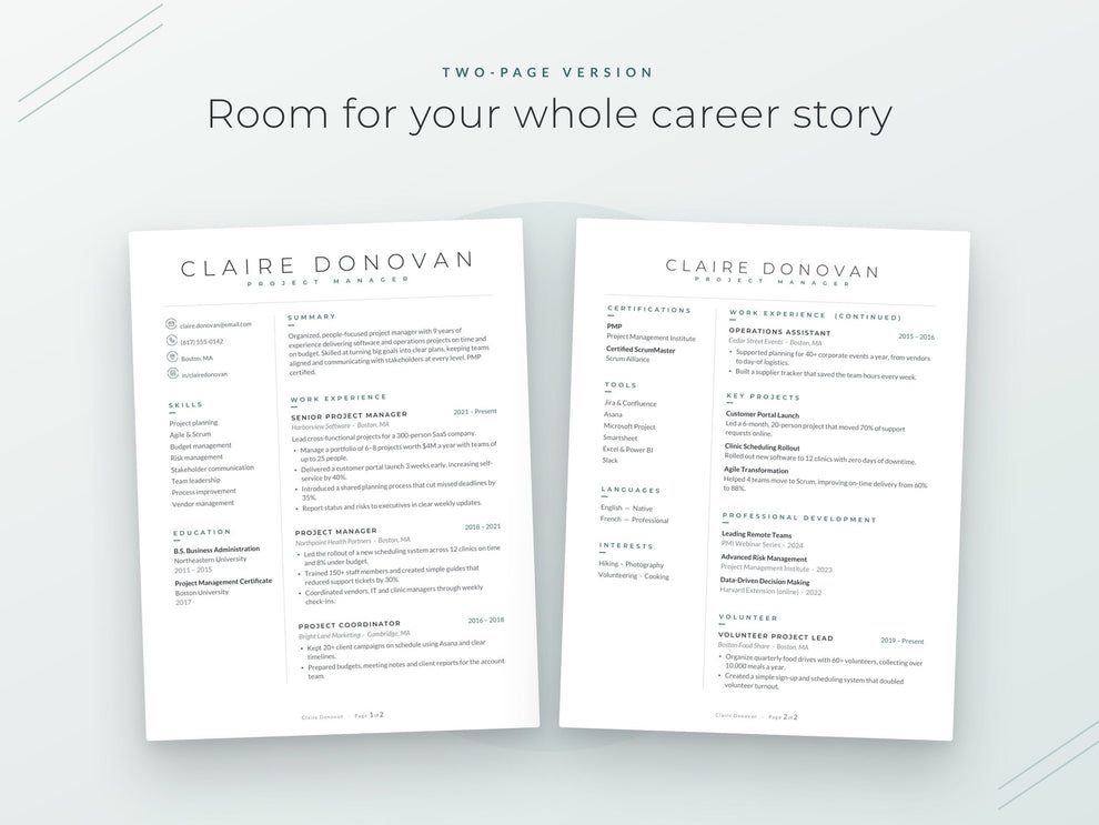 Minimalist Resume Template | Cover Letter | Word, Docs, Canva | ATS ...