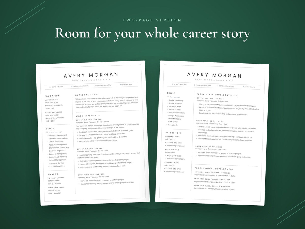 Two-page emerald resume