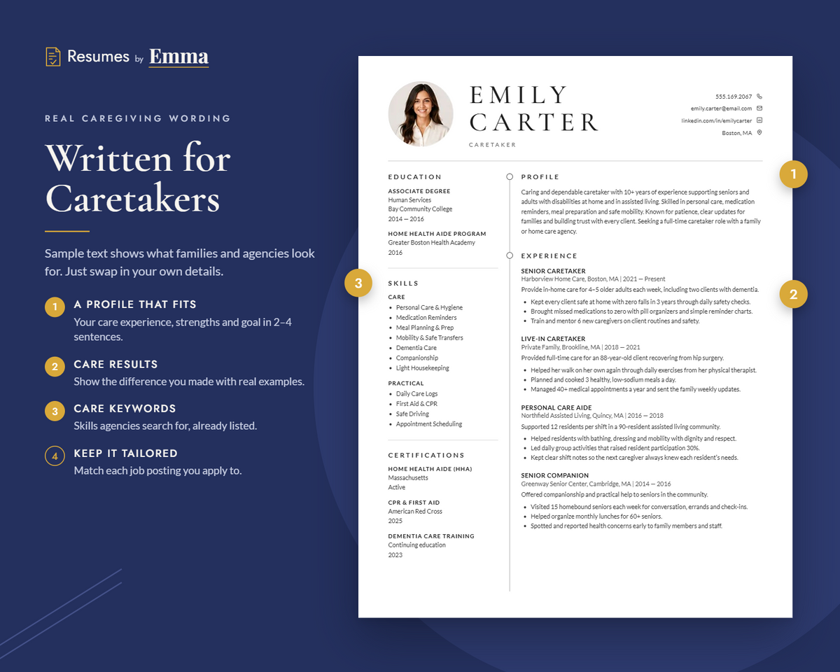 Caretaker Resume Template + Cover Letter | Modern Two-Page, ATS