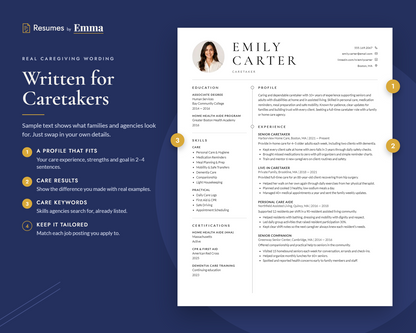 Caretaker Resume Template + Cover Letter | Modern Two-Page, ATS
