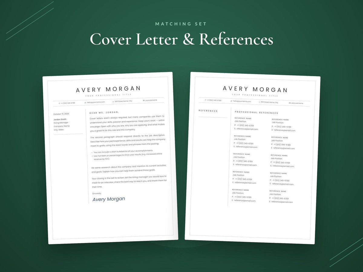 Matching cover letter and references page