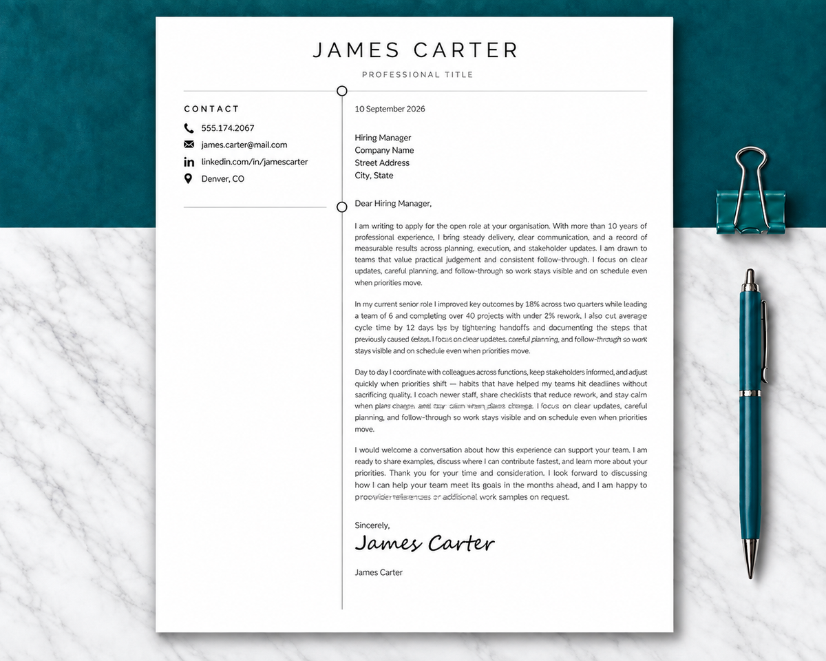 Professional Resume Template + Cover Letter | Modern Two-Page, ATS