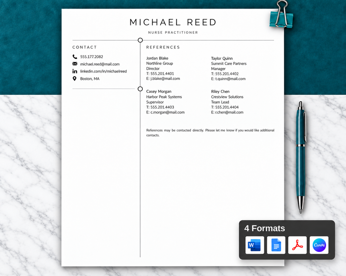 Nurse Practitioner Resume Template + Cover Letter | Modern Two-Page, ATS