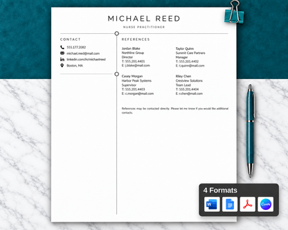 Nurse Practitioner Resume Template + Cover Letter | Modern Two-Page, ATS