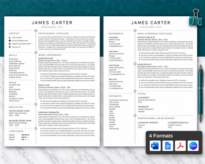 Professional Resume Template + Cover Letter | Modern Two-Page, ATS