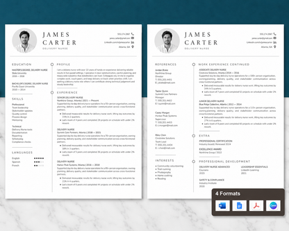 Delivery Nurse Resume Template + Cover Letter | Modern Two-Page, ATS