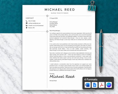 Nurse Practitioner Resume Template + Cover Letter | Modern Two-Page, ATS