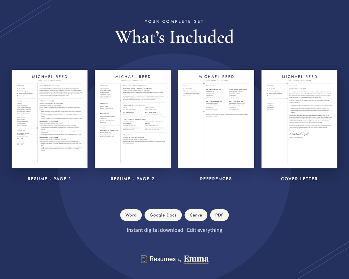 Nurse Practitioner Resume Template + Cover Letter | Modern Two-Page, ATS