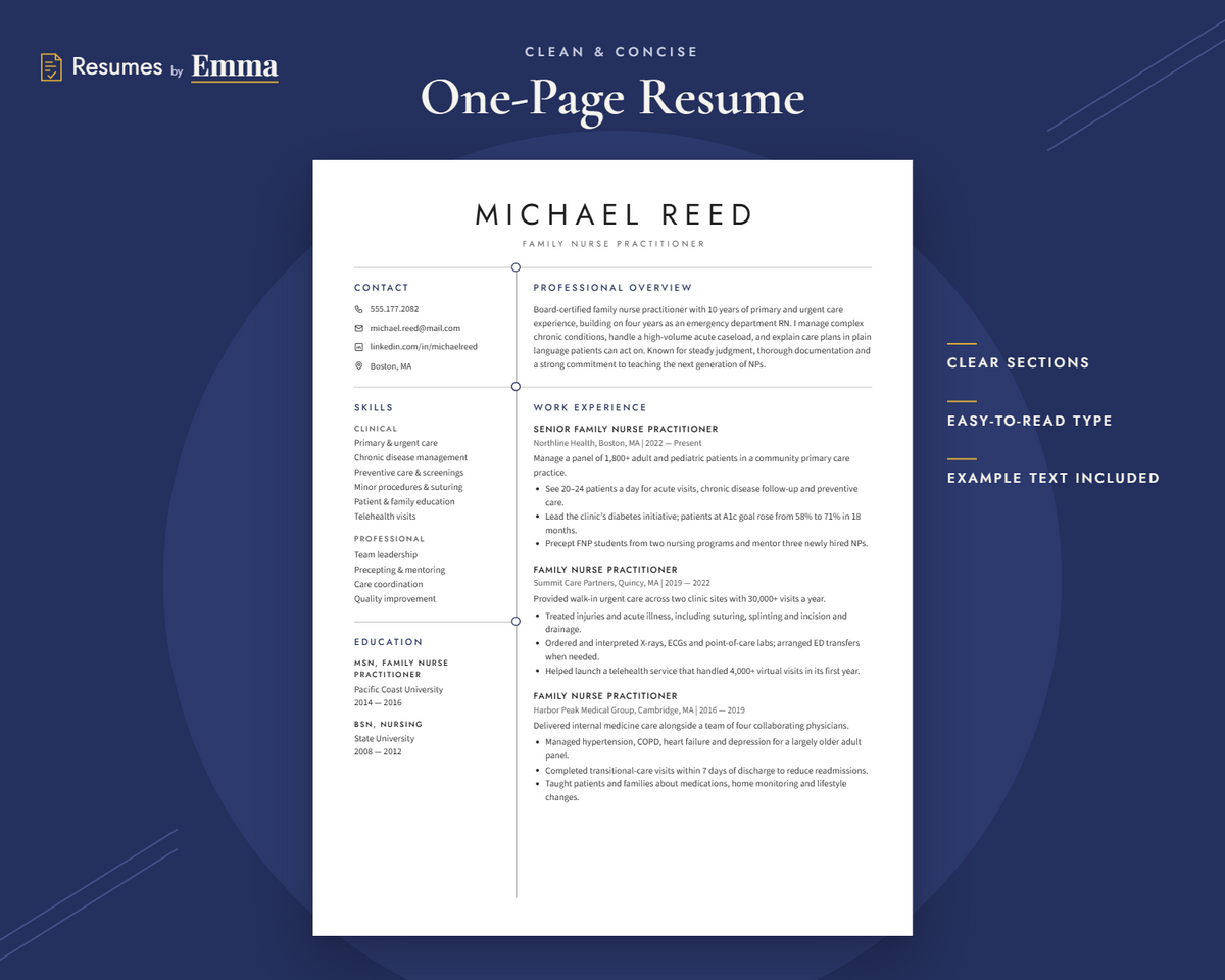 Nurse Practitioner Resume Template + Cover Letter | Modern Two-Page, ATS