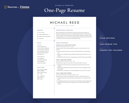 Nurse Practitioner Resume Template + Cover Letter | Modern Two-Page, ATS