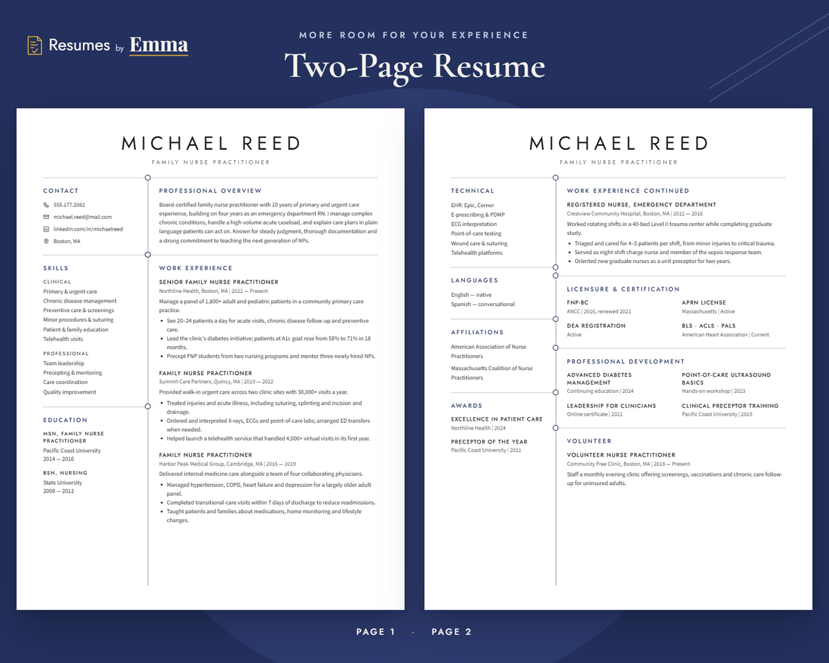 Nurse Practitioner Resume Template + Cover Letter | Modern Two-Page, ATS