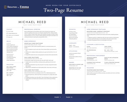 Nurse Practitioner Resume Template + Cover Letter | Modern Two-Page, ATS