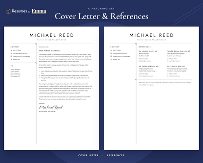Nurse Practitioner Resume Template + Cover Letter | Modern Two-Page, ATS