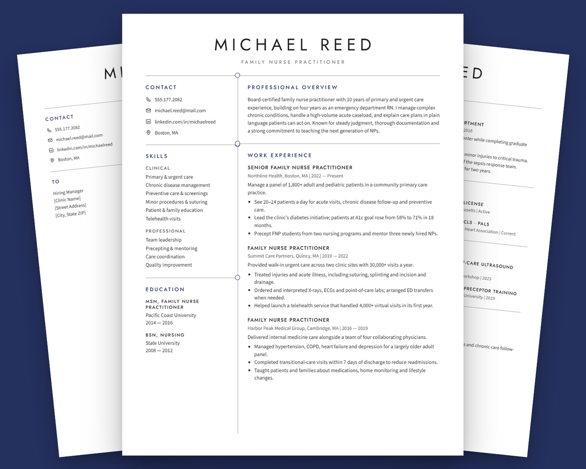 Nurse Practitioner Resume Template + Cover Letter | Modern Two-Page, ATS