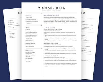 Nurse Practitioner Resume Template + Cover Letter | Modern Two-Page, ATS
