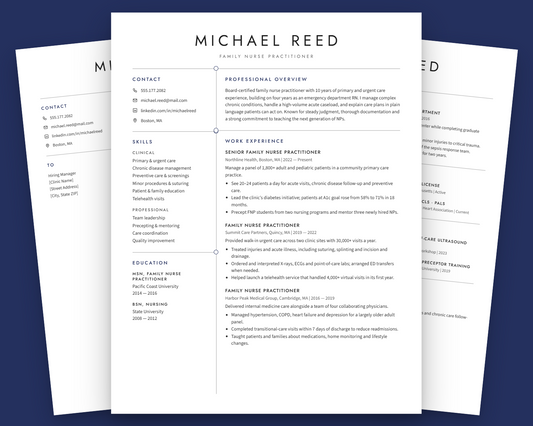 Nurse Practitioner Resume Template + Cover Letter | Modern Two-Page, ATS