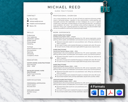 Nurse Practitioner Resume Template + Cover Letter | Modern Two-Page, ATS