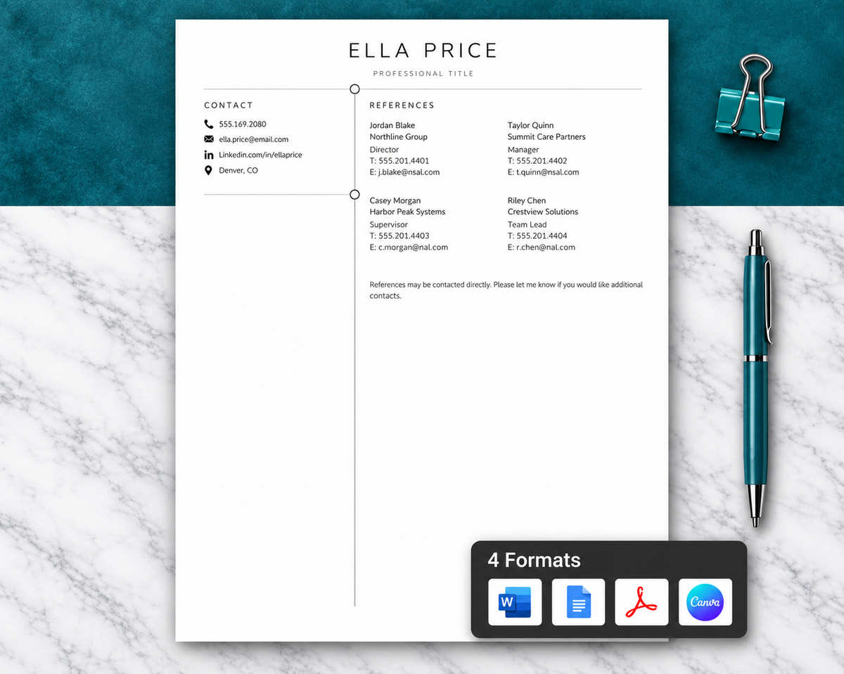 Modern ATS Resume Template + Cover Letter | Word, Docs & Canva