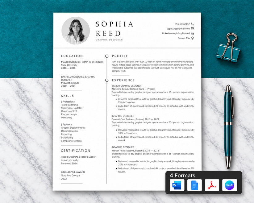 Graphic Designer Resume Template + Cover Letter | Modern Two-Page, ATS