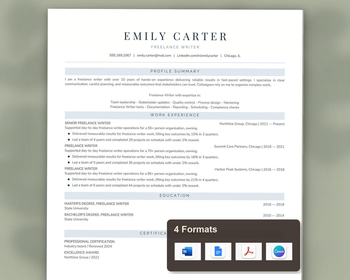Freelance Writer Resume Template