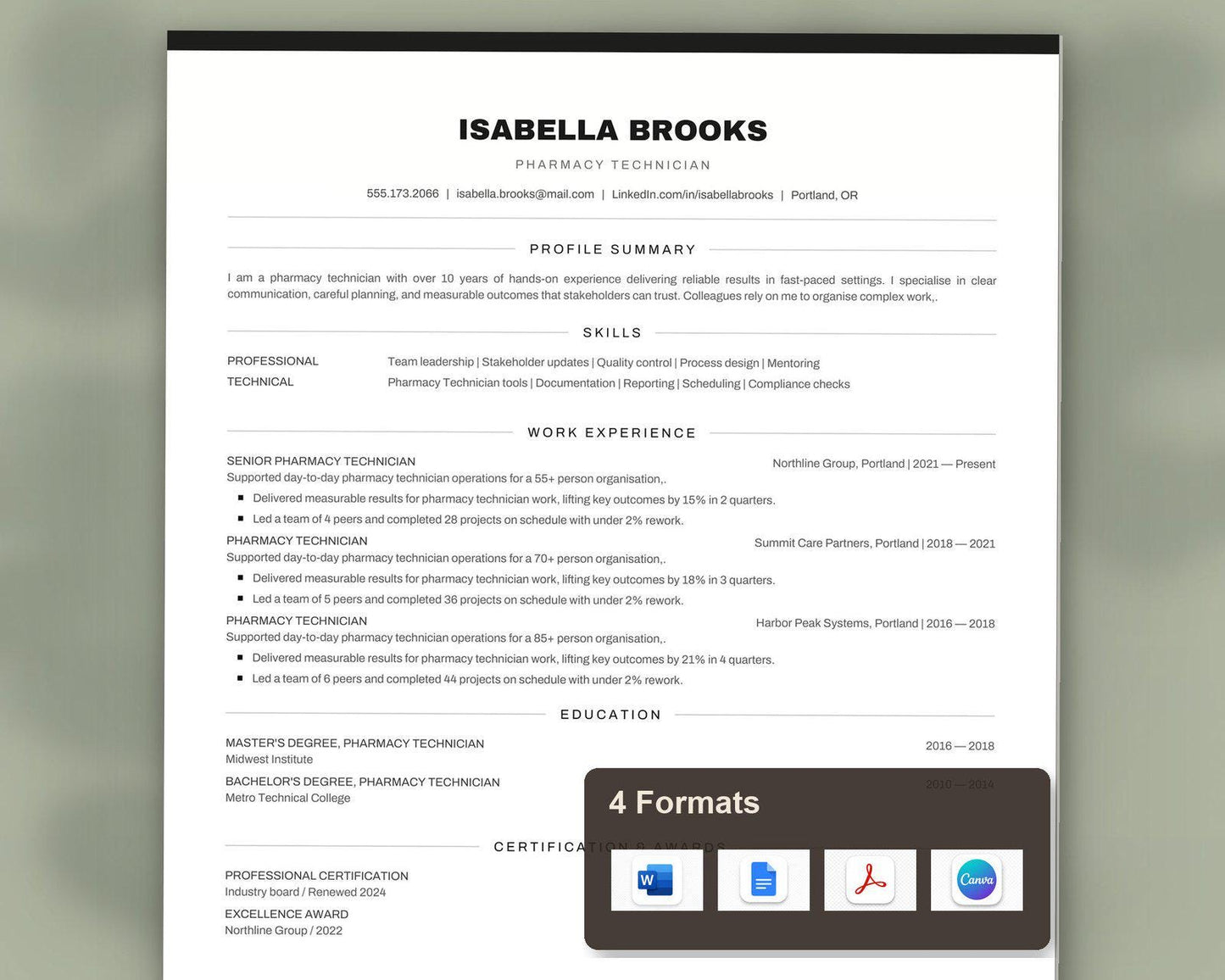 Pharmacy Technician Resume Template