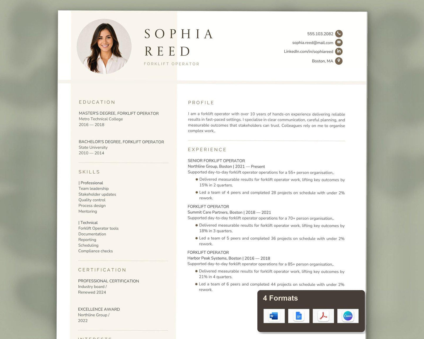 Forklift Operator Resume Template