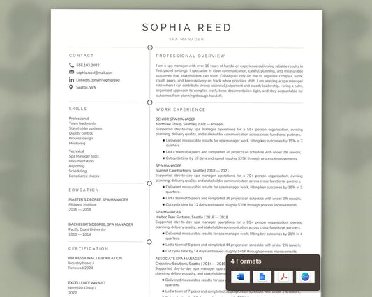 Spa Manager Resume Template