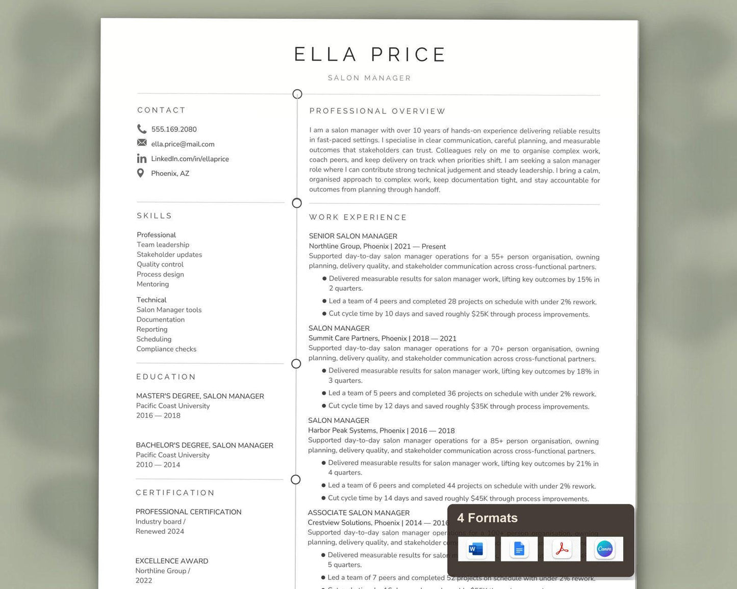Salon Manager Resume Template