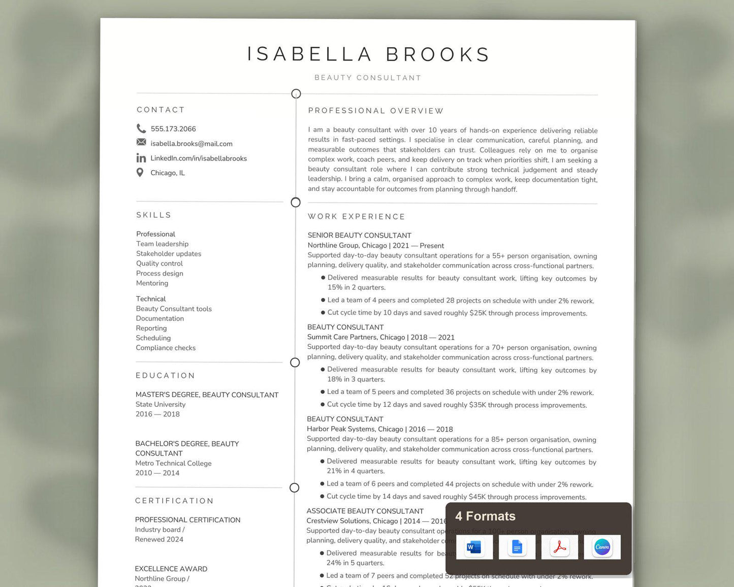 Beauty Consultant Resume Template