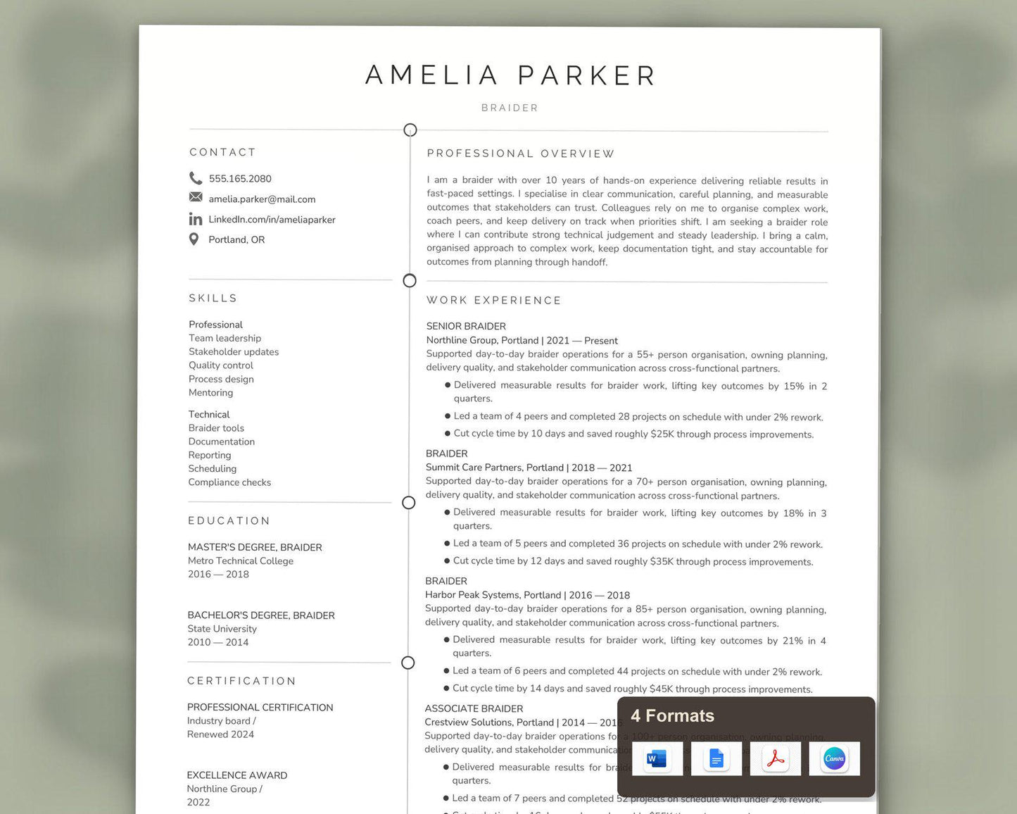 Braider Resume Template