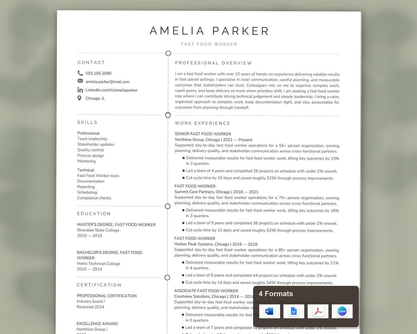 Fast Food Worker Resume Template